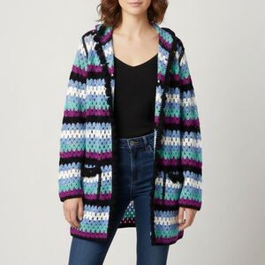 Free the Roses Colorful Crochet Hooded Cardigan Size XS/S NWT